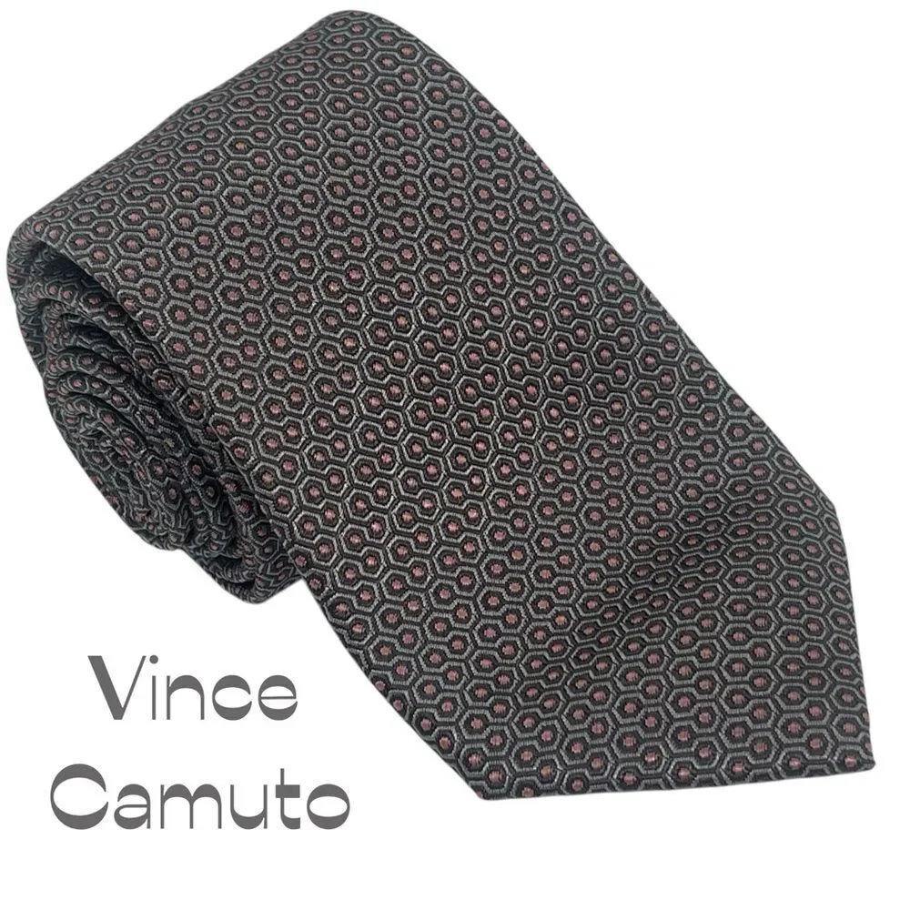 Vince Camuto Gray Pink Silk Blend Office Career Necktie NWOT